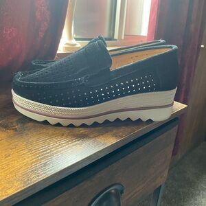 Black Perforated Women's Loafers